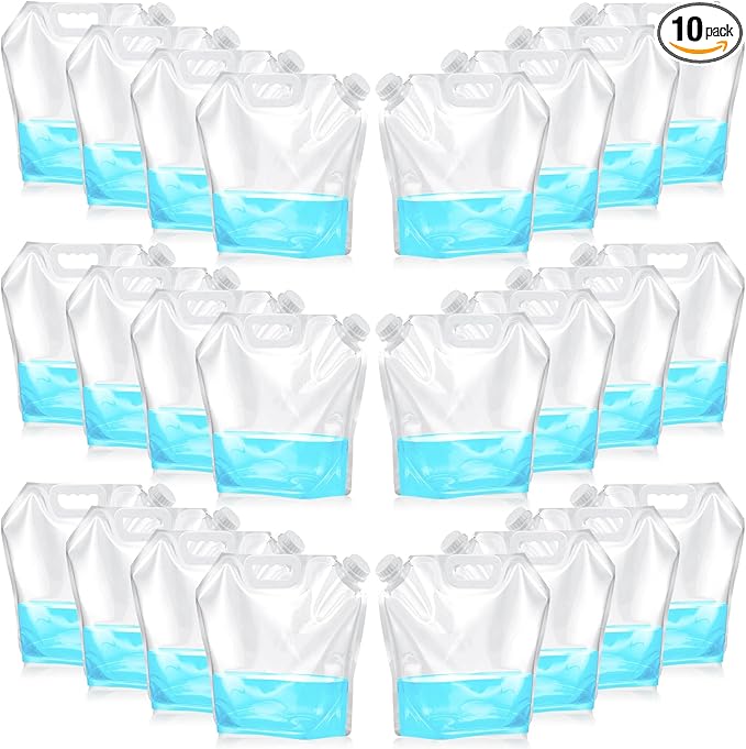 10 Pcs Collapsible Water Container Bag 2.6 Gallon Ice Bath Bags Foldable Water Bag Cold Plunge Accessories Emergency Water Pouches for Camping, Hiking, Emergency, Freezable, Athletes