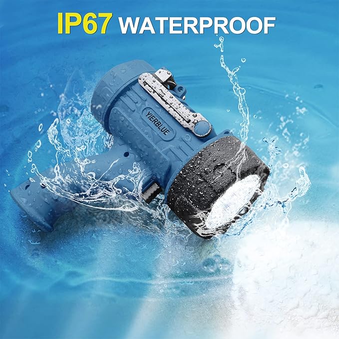 Rechargeable Spotlight,18W IPX7 Water-Resistant Flashlight, Super Bright 10000 Lumens LED,10000mAh 20h Ultra-long Standby,Ideal Spotlight for Boating, Camping, Hiking, Hurricane survival(blue)…