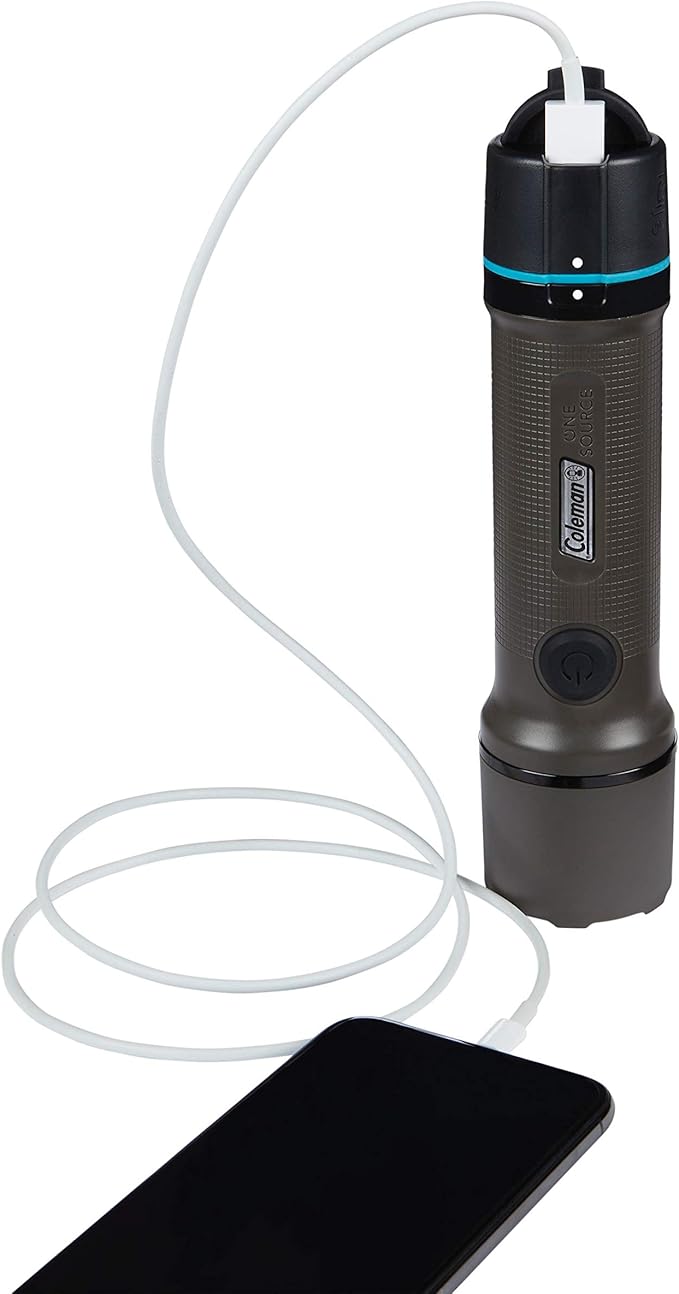 Coleman OneSource Rechargeable LED Flashlight, Water-Resistant Flashlight with OneSource Batteries Shines Up to 1000 Lumens, Rechargeable Heavy-Duty Flashlight for Camping, Emergencies, & Home Usage