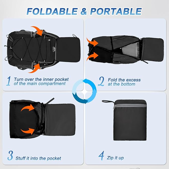 BKNOOU 40L Lightweight Hiking Backpack Packable Camping Backpack Waterproof Hiking Daypack Men Women Foldable Travel Daypack