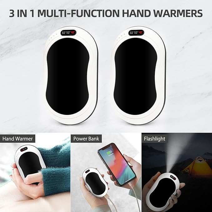 Hand Warmers Rechargeable,10000mAh Rechargeable hand Warmer, 12Hrs Long Heating Electric Hand Warmer, Electric Portable Pocket Heater, Heat Therapy Great for Raynauds, Hunting, Golf, Camping