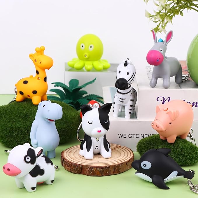 9 PCS Nurse Flashlight Pediatric Nurse Flashlight Keychain Animal Flashlight Giraffe Cow Pig Hippo Octopus Spotted Puppy Horse Whale Little donkey Keychain Pen Light for Nurse Badge Reel