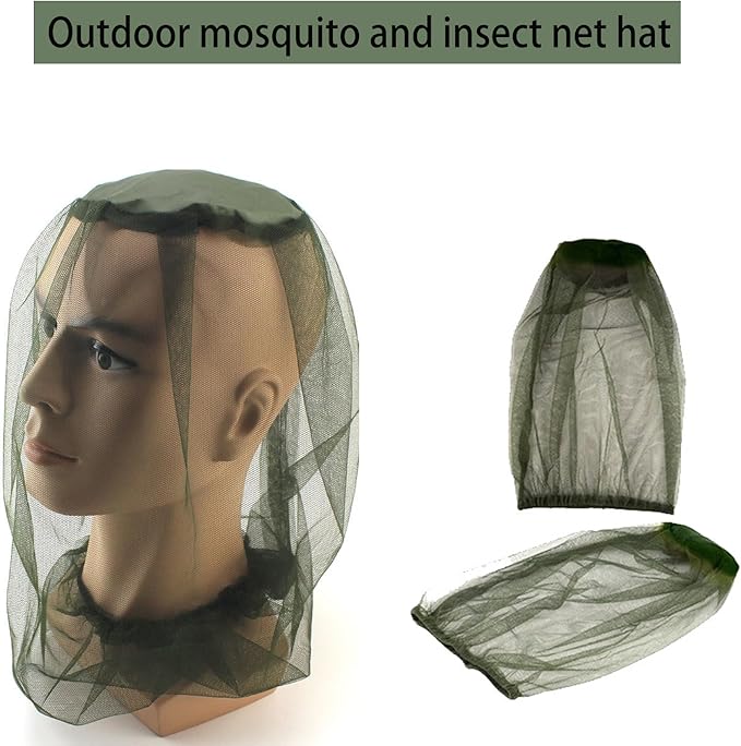 2 Pack Head Net Face Mesh, Mosquito Hat Mask Head Cover for Camping Hiking Fishing Protecting from Insect Bug Bee Mosquito Gnats Green