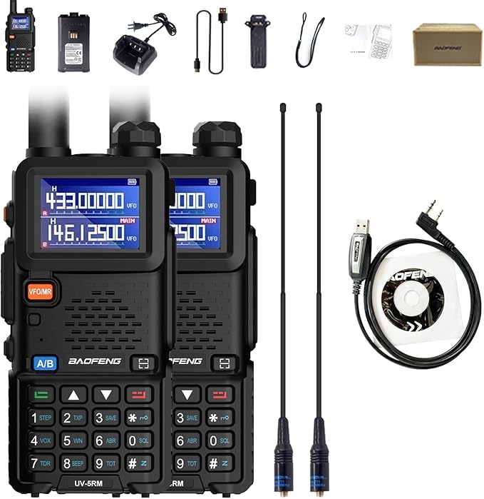 BAOFENG 2 Packs UV-5RM Two Way Radio Multi-Band Long Range Walkie Talkie NOAA USB-C Charging Upgrade of UV-5R Ham Radio Air Band 1.77in LCD Screen with 771 Antenna and Cable