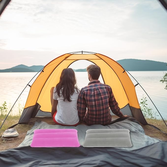 2 Pack Ultralight Inflatable Camping Pillows for Sleeping & Travel, Camp Pillow Backpacking for Sleeping, Inflatable Beach Ergonomic Pillows for Camping Hiking Home Sleeping (Pink+Gray)