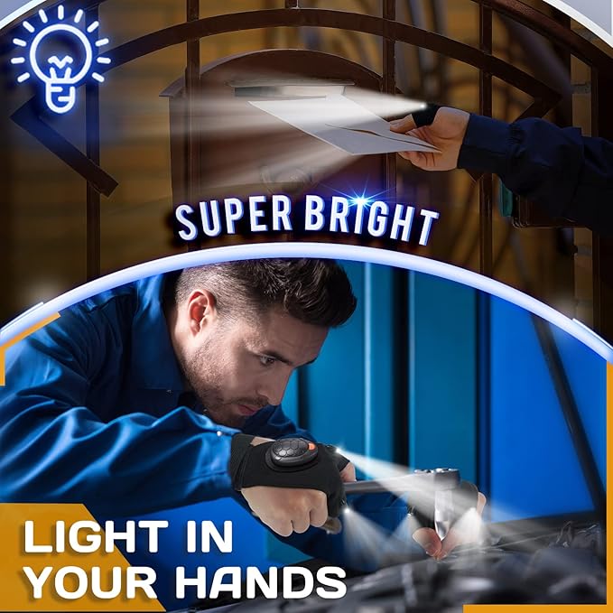 Stocking Stuffers LED Gloves with Waterproof Lights - 2 Pack Rechargeable Handsfree Finger Light Gifts for Men Women Cool Tools Gadgets Glove for Camping Fishing Unique Christmas Birthday Gift Ideas