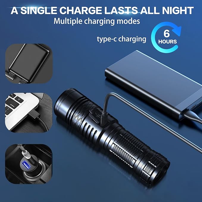 Flashlights High Lumens Rechargeable, Super Bright Flashlight, Adjustable Tactical Flashlight 5Mode Waterproof Handheld Flash light for Emergencies, Camping, Hiking