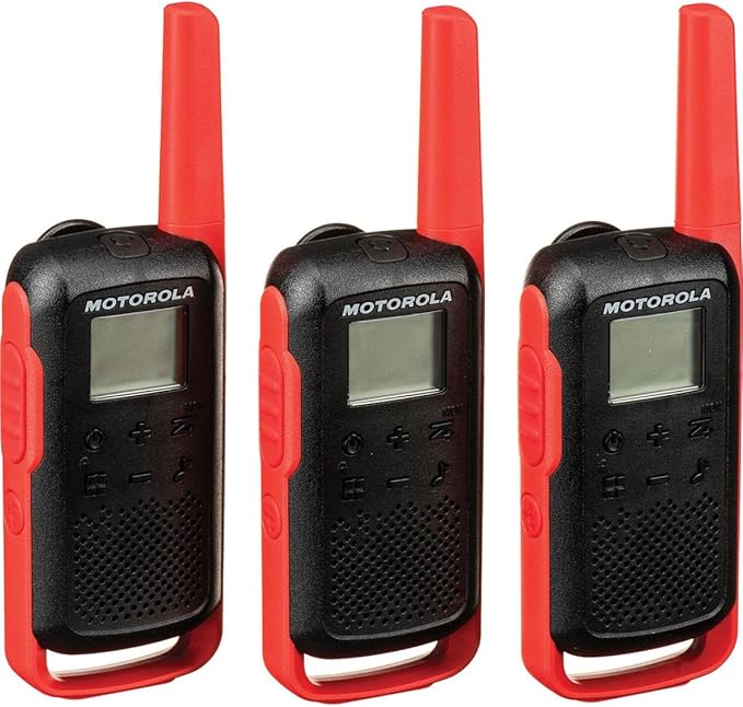 Motorola Solutions, Portable FRS, T210TP, Talkabout, Two-Way Radios, Rechargeable, 22 Channel, 20 Mile, Black W/Red, 3 Pack