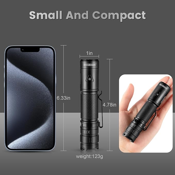 RM-F3 EDC Flashlight High Lumens, IP68 Waterproof Flash Light, Rechargeable Flashlights for Home, Outdoor, Exploration, Hiking, Camping, Rescue, Hunting, Cycling, Hurricane Emergency