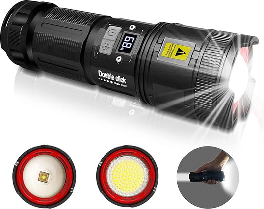 MAXME100® Dual Head Long Throw Flashlight, Flashlight High Lumens, Rechargeable, Super Bright, Powerful, Heavy Duty Long Lasting Flashlight for Outdoor Activity & Emergency Use