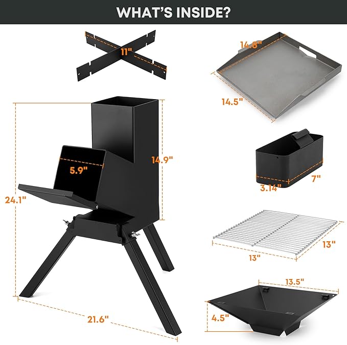 Stanbroil 3 in 1 Rocket Stoves with Grill Rack, Griddle and Pot Cooking Stand, Heavy Duty Wood Burning Stoves for Cooking, Camping wood Stove Kit for Off-Grid Supply, Outdoor Grilling Cooking Event