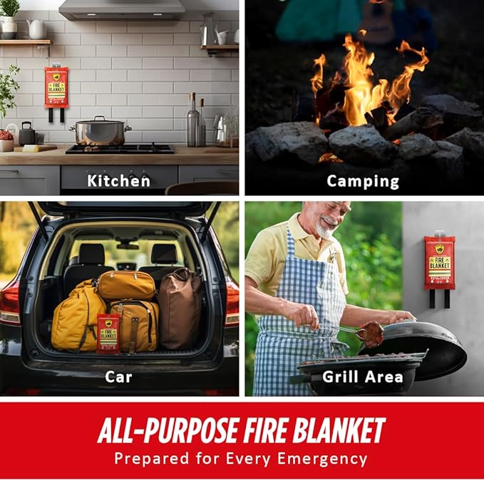 Guard Dog Security Fire Blanket with Reflective Strip & Hooks - Emergency Fire Blanket for Home and Kitchen, Fire Safety Blanket for Camping, Fireplace, Grill, BBQ, Car, Fire Retardant Blanket