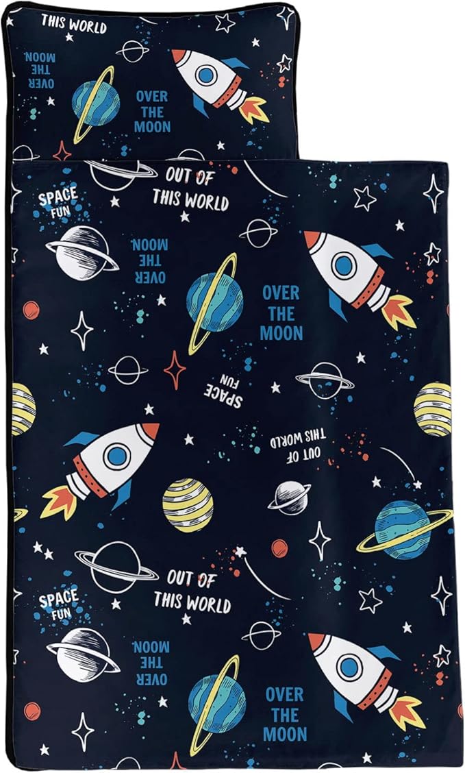 Space Nap Mat - Space Ship Galaxy Sleeping Bag with Removable Pillow - Daycare and Sleepovers Preschool Kindergarten Bedding Set for Kids Toddler Boys Girls