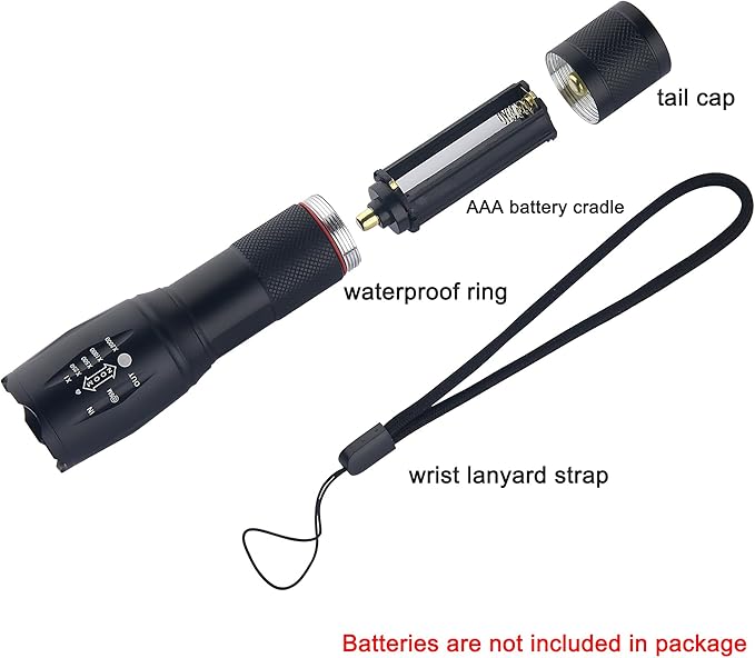 Bright Tactical Flashlight 5 Modes Zoomable Portable EDC Flashlight Handheld Flashlight for Camping Hiking Emergency, 2 Pack