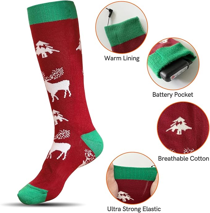 Electric Heated Socks, Upgraded Winter Rechargeable Washable Battery Heat Socks Men Women Thermal Warming Socks for Outdoor Hiking Camping Skiing Fishing Hunting Mountaineering
