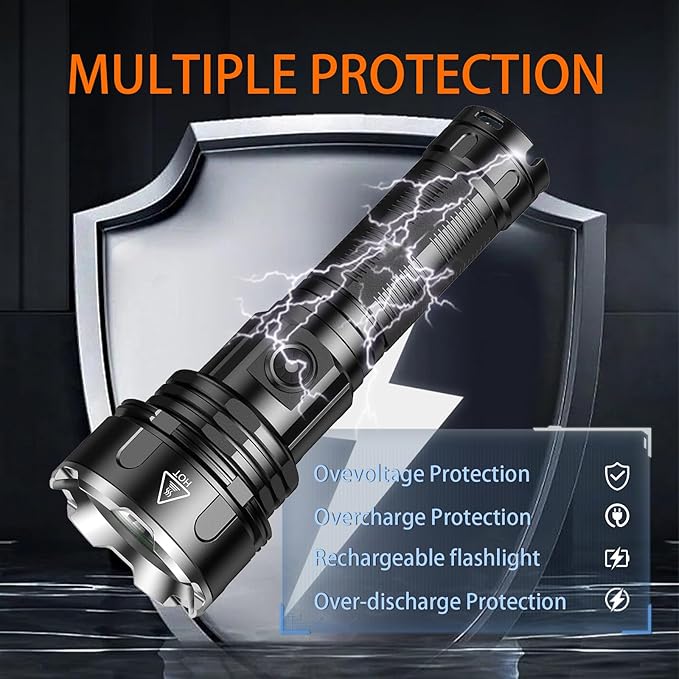 Handheld flashlight, 5 lighting modes, rechargeable flashlight, mobile power flashligh, high-power wick, IP44 waterproof, suitable for daily household use, outdoor hiking, camping, and fish