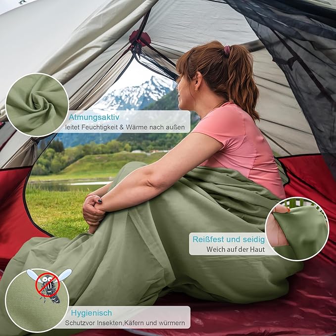 Sleeping Bag Liner, Adult Sleep Sack & Travel Sheets, Lightweight Single and Portable Camping Sleeping Bag Liners - Ideal for Traveling, Hostels and Camping