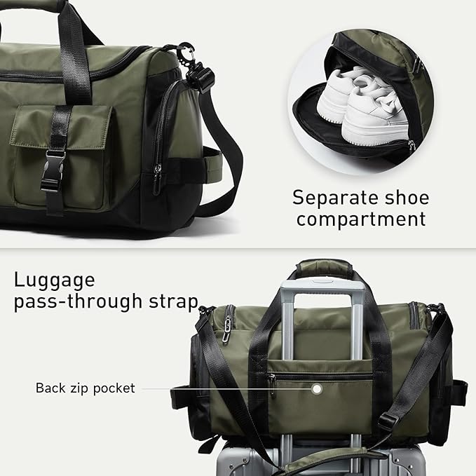 Duffel Backpack 22.5L With Shoe Compartment Waterproof Olive Green Gym Bag Travel Duffle Backpacks Weekend Shoulder Carry On Bag (3 In 1)