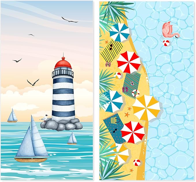 Microfiber Sand Free Beach Towel 72"x36",Extra Large Lightweight Super Absorbent Thin Fast Drying Towels for Swimming Bathing Pool Outdoor Hiking Adults(2 Pack Sunshine Coast)