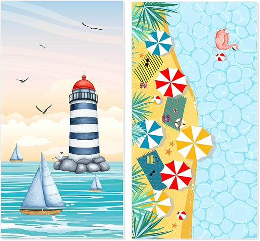 Microfiber Sand Free Beach Towel 72"x36",Extra Large Lightweight Super Absorbent Thin Fast Drying Towels for Swimming Bathing Pool Outdoor Hiking Adults(2 Pack Sunshine Coast)