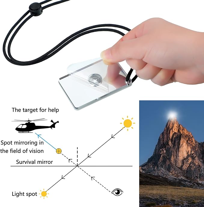 2 Pieces Signal Mirror Survival Camping Mirror 2 x 3 Inch Emergency Signaling PFD Rescue Whistle with 2 Pack Mini Compass for Hiking, Camping, Backpacking and Emergency Situations