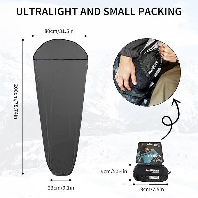 Naturehike High Elasticity Sleeping Bag Liner Lightweight Camping Travel Sheet - Portable Sleeping Sack for Camping, Travel, Hostels