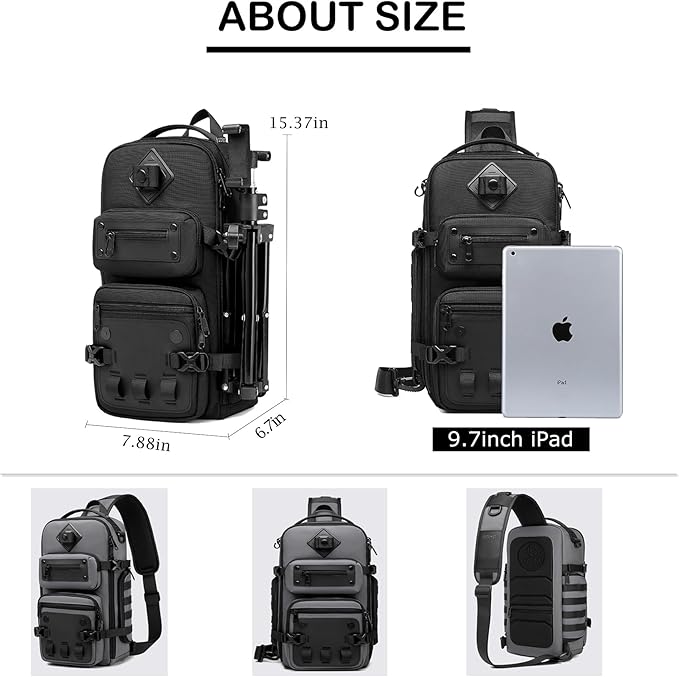 OZUKO Tactical Backpack Chest Sling Bags for Men, Waterproof Crossbody Shoulder Daypack for Outdoor Walking Hiking Trekking (Dark gray)