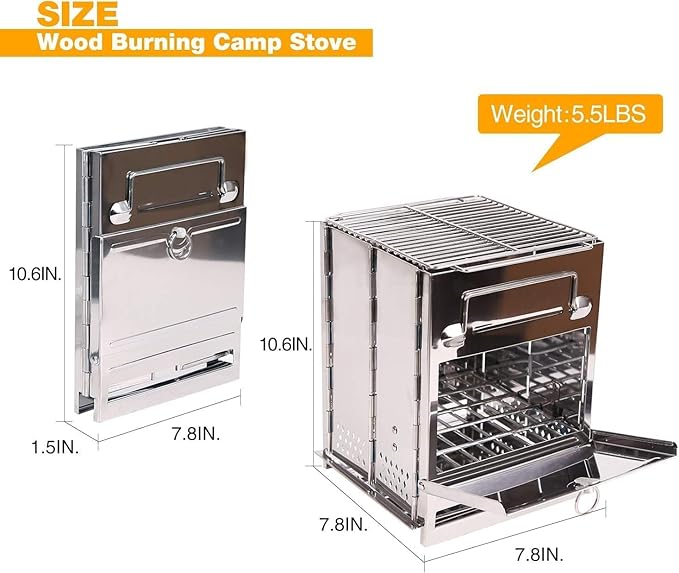 Rocket Stove Folding Camp Stove Foldable Camping Stove Folding Stove Camp Stove Wood Burning Rocket Portable Backpacking Stainless Steel Light Folding Stove for Outdoor Hiking Camping