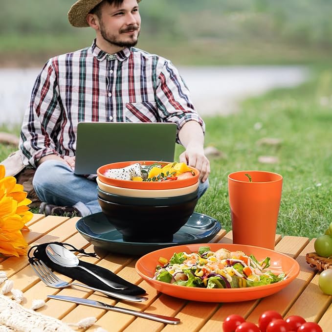 Kyraton Camping Utensils, Camping Mess Kit for Travel, Camping, Picnic, Outdoor, Camping Gear Include Knife, Spoon, Fork Silverware Set, Cup, Bowl, Plate, Camping Essentials for 1