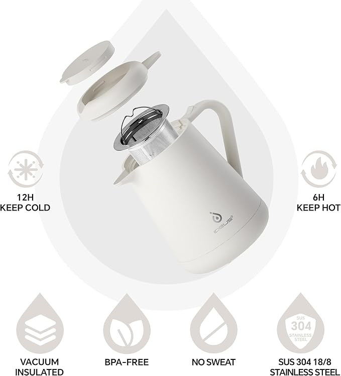 Ideus Insulated Pour Over Coffee Maker Set 20oz, Stainless Steel Coffee Pot Pour Over Set Camp Coffee Carafe BPA-Free with Dripper and Tea Infuser for Home, Office & Camping (White)