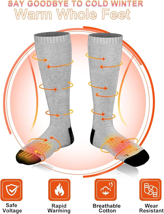 Heated Socks, Electric Heated Socks for Men Women, Battery Heated Socks for Skiing Camping Cycling Hunting Fishing Outdoor Warm Winter