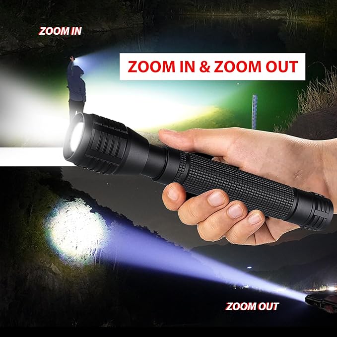 LED Flashlight - 3 Modes, 2000 Lumen,Super Bright, Powerful, Zoomable Handheld Torch Light for Camping Outdoor & Emergency Everyday Use (2-Pack)