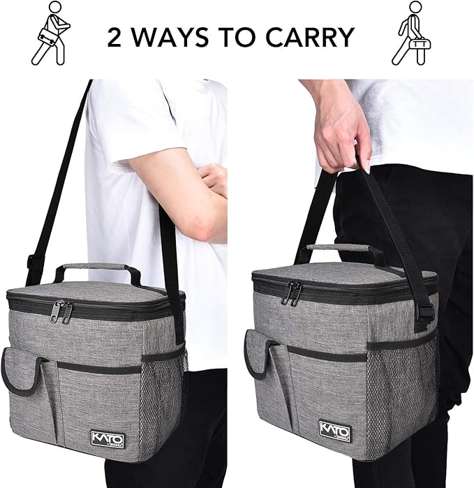 Tirrinia Large Insulated Lunch Bag for Women Men, 10L Leakproof Thermal Reusable Lunch Box for Adult, Tall Meal Prep Lunch Cooler Tote with 4 Pockets for Office Work