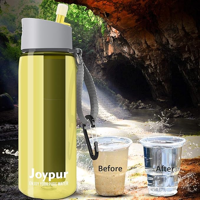 0.01 μm Ultra Filtration Portable Water Bottle - 4-Stage Filtered BPA-Free Reusable Water Bottle - for Survival,Hiking,Emergency,Camping and Backpacking