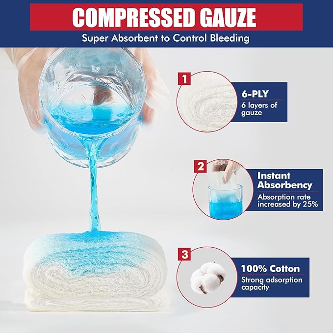 Quick Blood Clotting Emergency Gauze 3" x 145" (2 Pack)- Sterile Hemostatic Z-Folded Compressed Gauze 6-Ply (2 Pack) for First Aid, Combat, Survival, IFAK Trauma Kit Supplies Refill (STAMEN) 