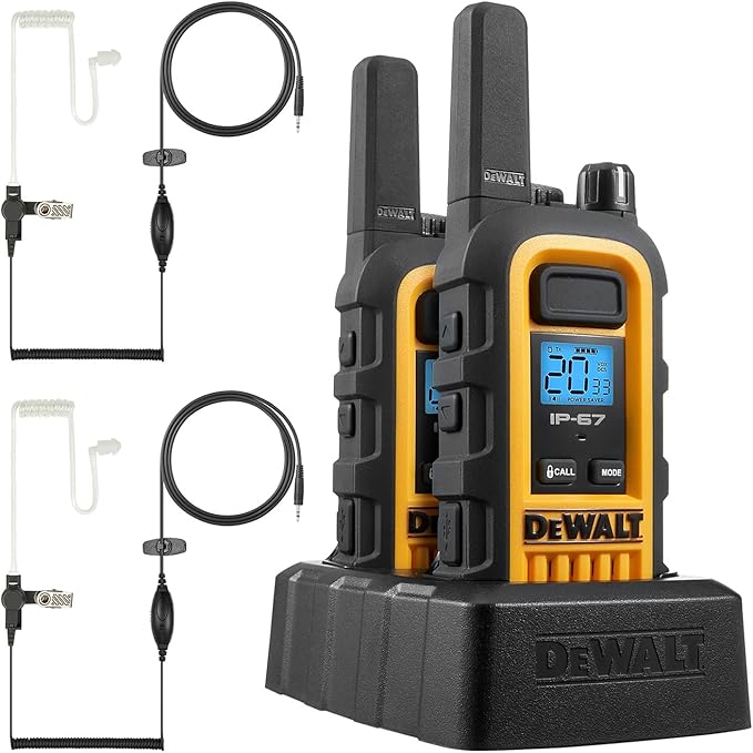 DEWALT DXFRS300 Bundle 1W Walkie Talkies Heavy Duty Business Two-Way Radios, 2 Pack with 2 Headsets (1DXFRS300-SV1)
