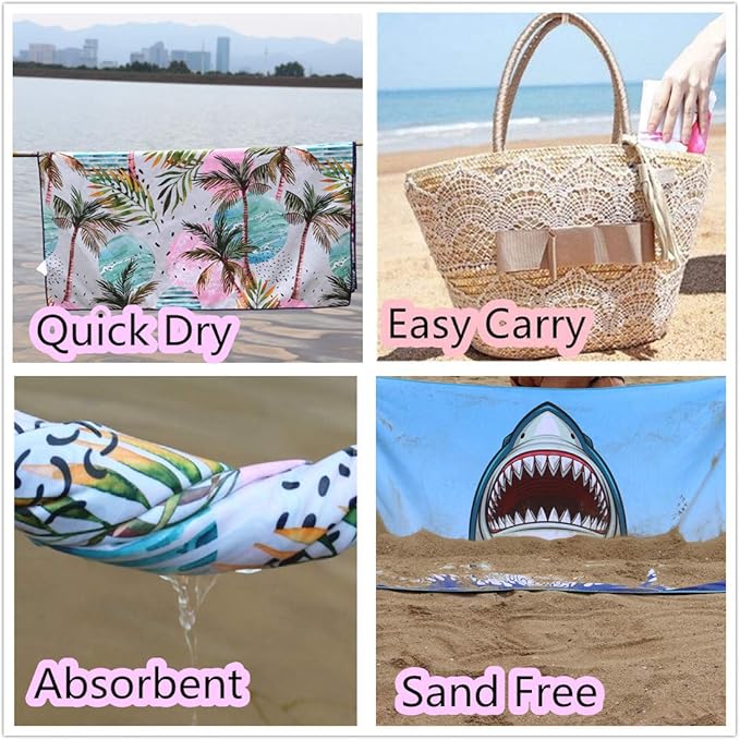 HAOKUN Microfiber Sand Free Beach Towel Blanket-Quick Fast Dry Super Absorbent Lightweight Thin Towel for Travel Pool Swimming Bath Camping Yoga Gym Sports Idea … (Shark)