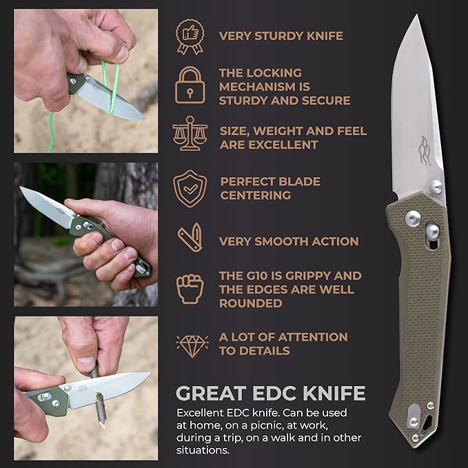 Firebird Ganzo FB7651-GR Pocket Folding Knife 440C Stainless Steel Blade G10 Anti-Slip Handle with Clip Hunting Fishing Camping Folder Outdoor EDC Knife (Green)