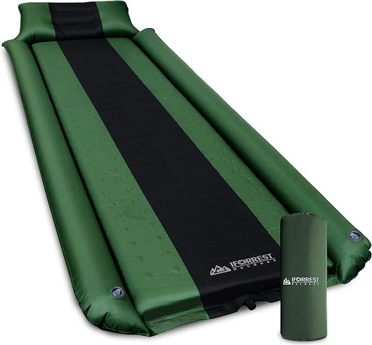IFORREST Camping Pad with Armrest & Pillow - Self-Inflating Air Mattress - Rollover Protection - Ultra-Comfortable Mat - Lightweight for Tent, Cot, Backpacking(L/XL)