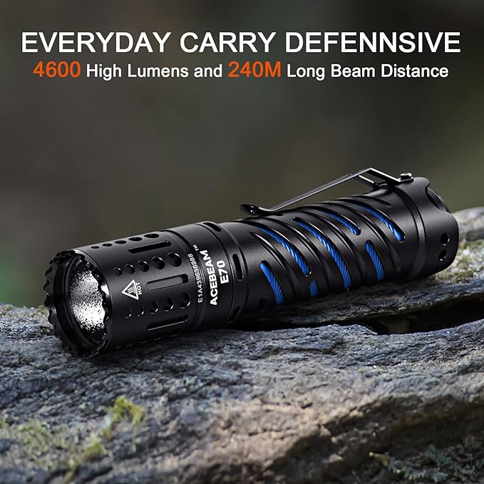 ACEBEAM E70 EDC Flashlight Rechargeable, 4600 High Lumens Pocket Flashlight, 240 Meters Beam Distance LED Flashlight Super Bright Flashlight for Outdoor Camping, Hiking and Every Days Use