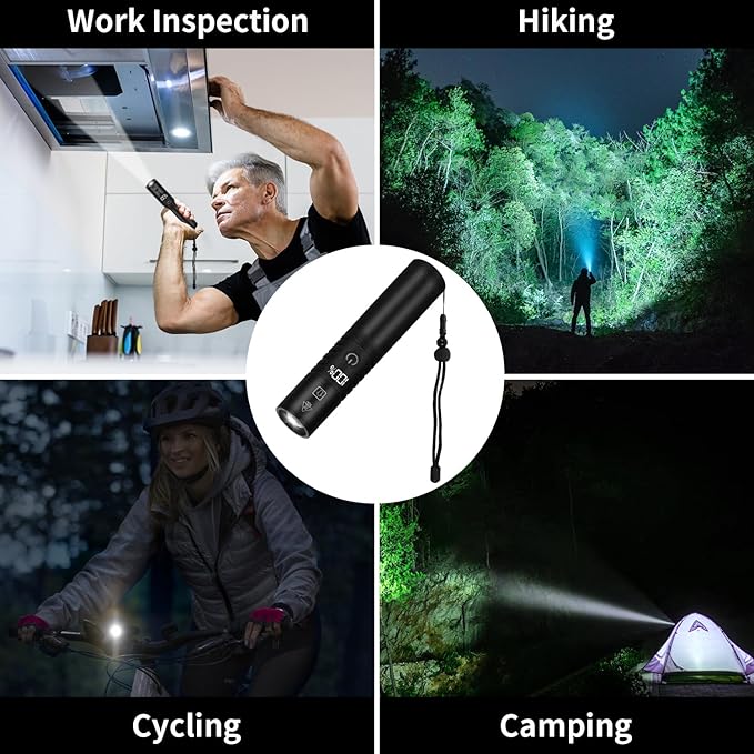 Semlos 1500 Lumens Zoomable Flashlights, High Power LED Torch Lights with 3 Modes, Portable Outdoor Camping Lights with Screen Display, 2 Packs