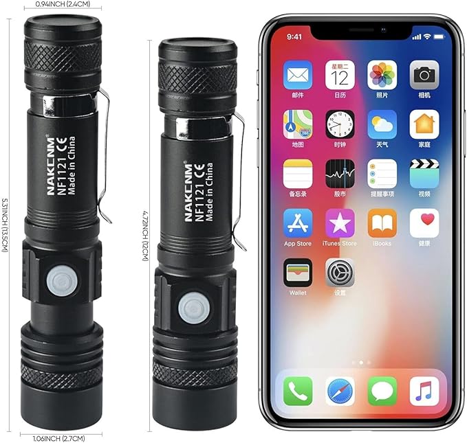 NAKCNM 2 Pack Rechargeable LED Flashlight Powerful Pocket-Sized Small Flashlights 2000 Lumen Super Bright Waterproof Flashlight 4 Modes Adjustable Focus Flash Light for Outdoor Camping Hiking