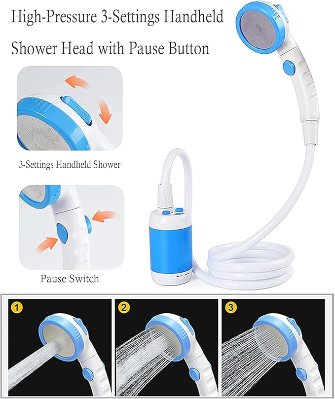 Iron Hammer Portable Shower Electric Shower Camping Shower Built-in 5000mAh Large Capacity Rechargeable Battery-Powered Shower for Indoor or Outdoor Showering Car Washing Pet Bathing