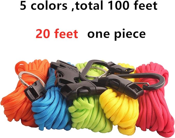 Paracord,Paracord 550 Combo Crafting Kits with 5 Types Buckles,20 Feet Each Paracord Rope (Light Rainbow Set 200feet) (B-Set)