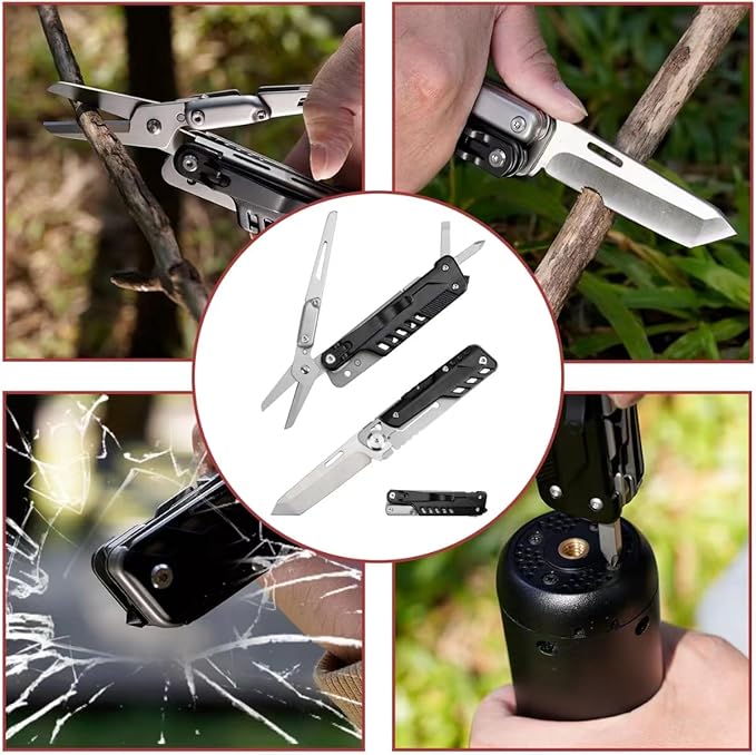 Multi-Tool Pocket Knife, JIANSLIFE Camping Multitools with Clip, Removable Folding Knife, Scissors, Screwdrivers and Glass Breaker, Black