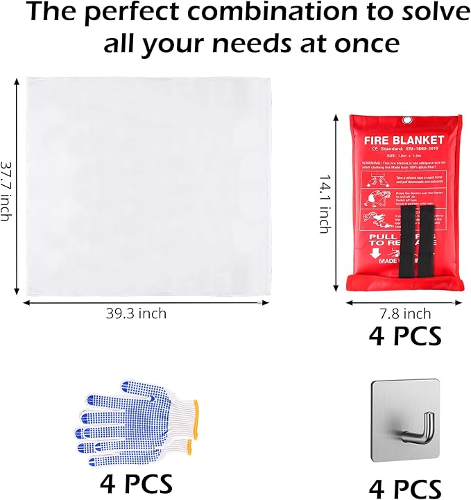 Fire Blankets Emergency for Home and Kitchen - 4PCS Fire Extinguishing Blanket for Kitchen House Camping Car Warehouse Office Emergency Prepared Survival Safety