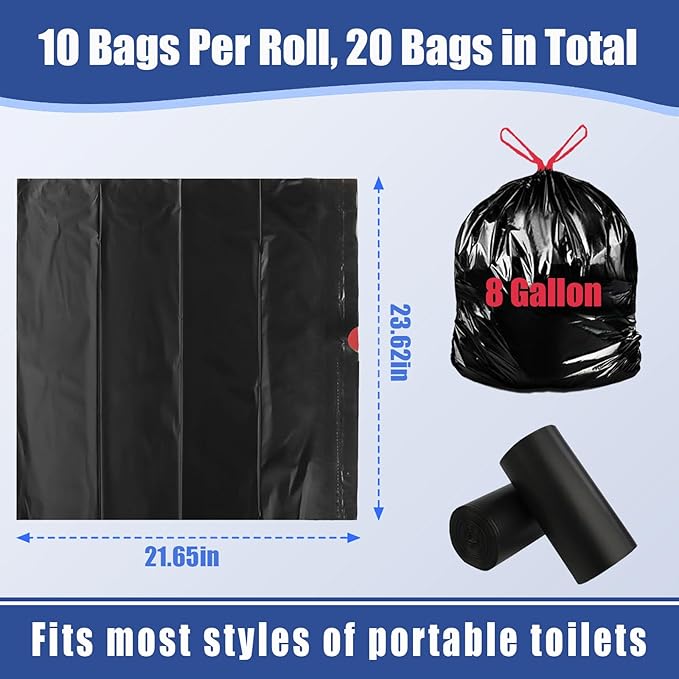 20 Pack Poo Urine Powder(Lemon Scent,15g/Pack) with 20 Count Portable Toilet Bags,Portable Toilet Powder,Urine Solidifier for Camping