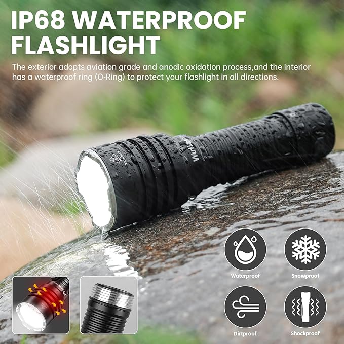 Wurkkos TS23 5000 High Lumens Flashlight,1581Ft Long Range Flashlight 6000K 70.3 HI LED High Power Super Bright LED Flashlight with Tail E-Switch,IP68 Waterproof Flashlights for Emergency,Repair,Work