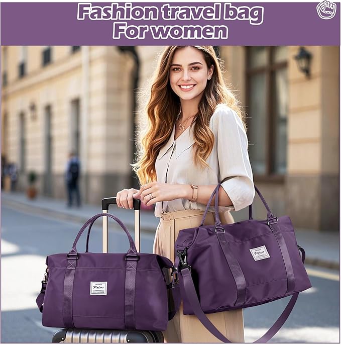 Small Gym Bag for Women, Dark Purple Stylish Duffle Travel Bag for Plane, Lightweight Duffle Bag for Women, Sport Gym Tote Bag with Wet Pocket for Yoga, Pilates, Swimming
