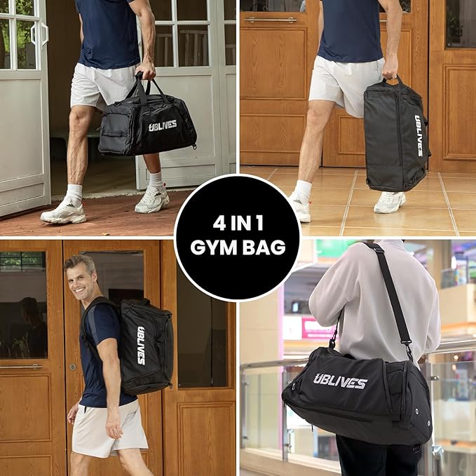 Gym Duffel Bag for Men Women with Shoe Compartment, Waterproof Sports Crossbody Bag Backpack with Dry and Wet Seperation for Travel Sports Yoga Fitness Workout
